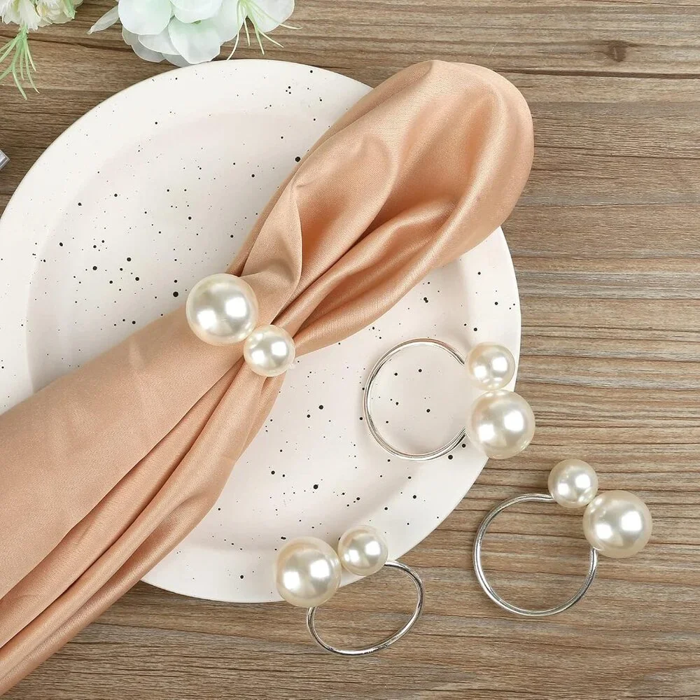 12 Formal Dinner Napkin Rings Silver with Pearls Wedding Anniversary Holidays